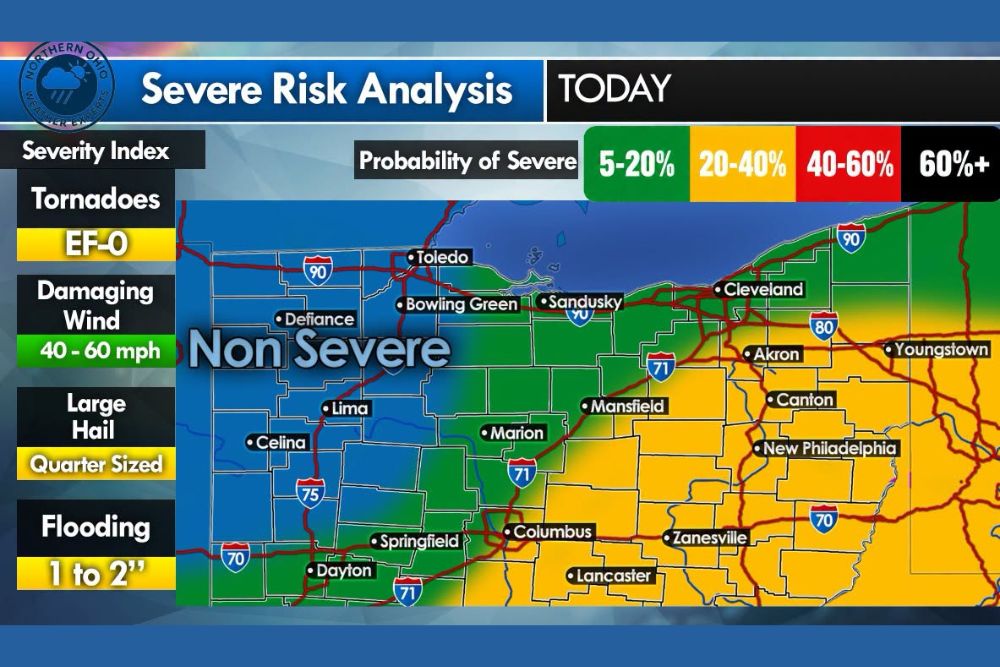 Strong to Severe Storms Bring Damaging Winds, Isolated Hail, and Brief Tornado Risk to Northern Ohio This Afternoon Into Evening