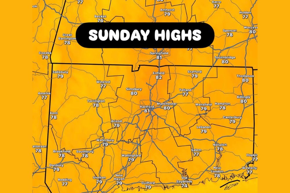 Sunday Highs Near 80 Bring Sunshine and Added Humidity to Connecticut and Massachusetts Before Evening Downpours and Scattered Thunderstorms
